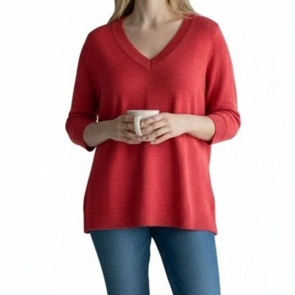 NEW Talbots 100% Linen V‑Neck Pullover Sweater Women Size 2X Pink 3/4 Sleeve